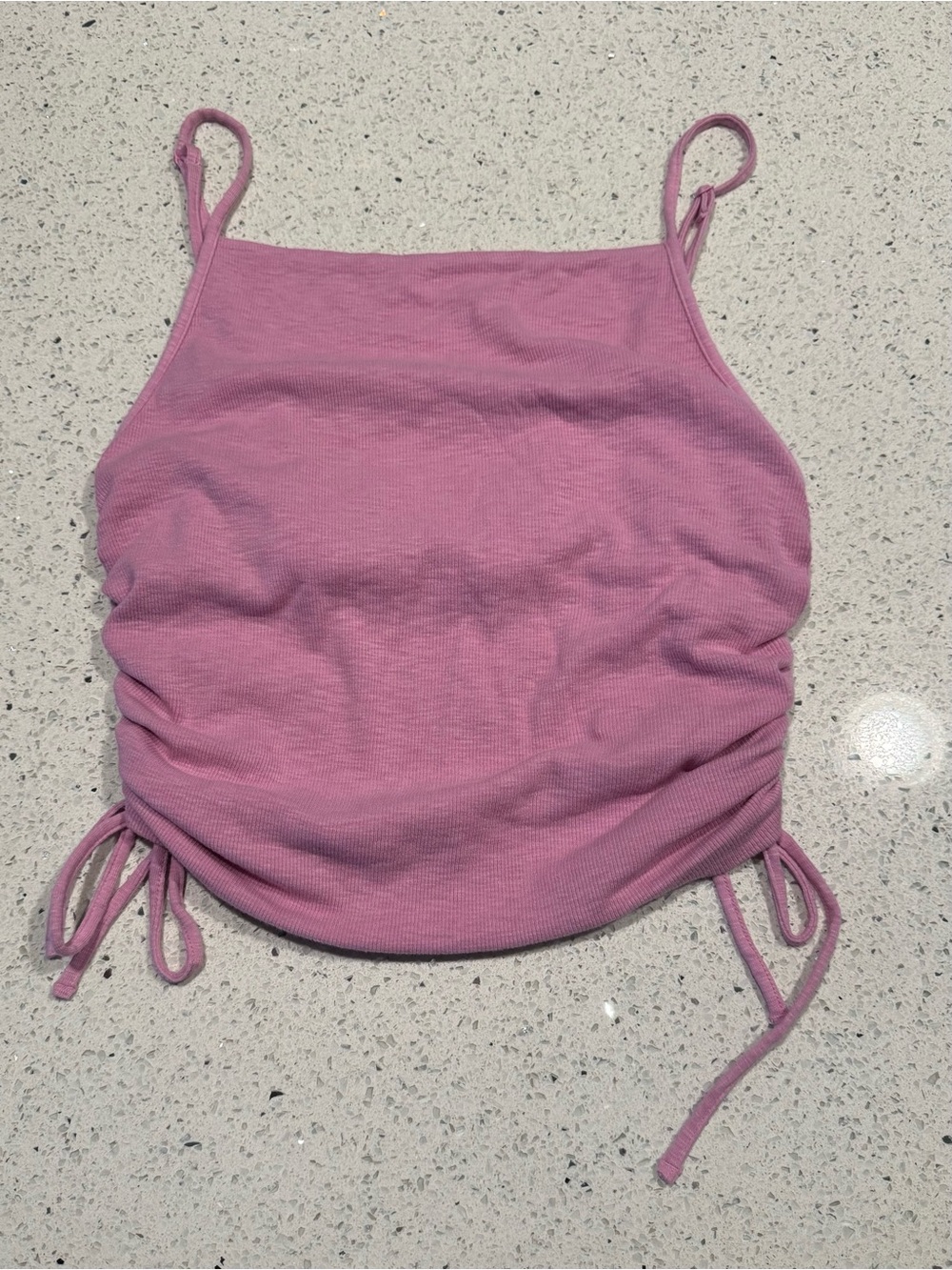 Aerie Ruched Orchid Pink Crop Tank Ruched Side Ties Square Neck Built In Bra Med